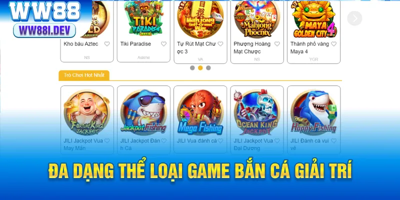 Đa dạng thể loại game bắn cá giải trí